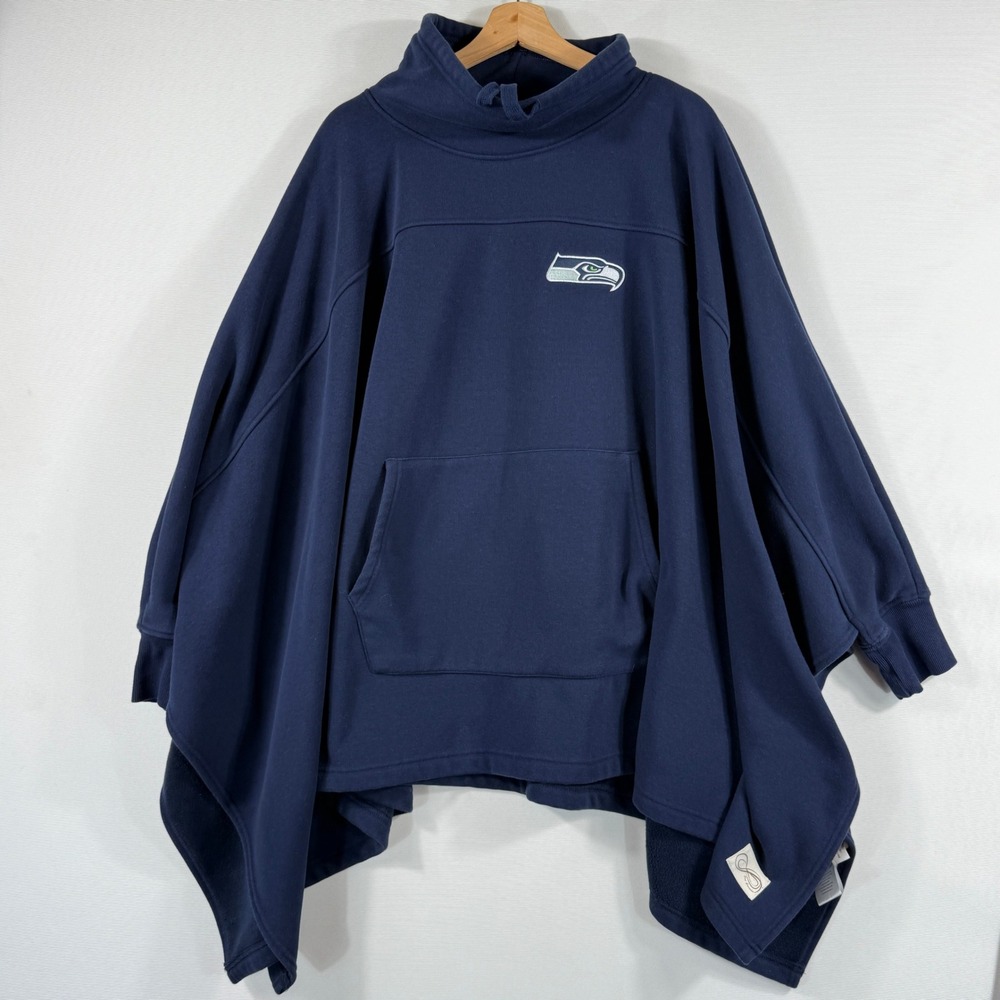 Tony Gonzalez Seattle Seahawks Poncho Mens XXL Navy Blue Fleece Gorpcore Sporty